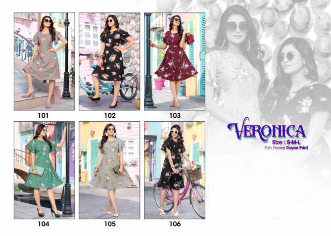Veronica 101 Rayon Printed Designer Regular Wear Kurti Collection